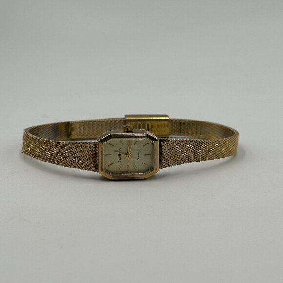 Vintage Armition Watch Women Gold Tone Textured Print Band New Battery 8 Inch - Picture 11 of 16